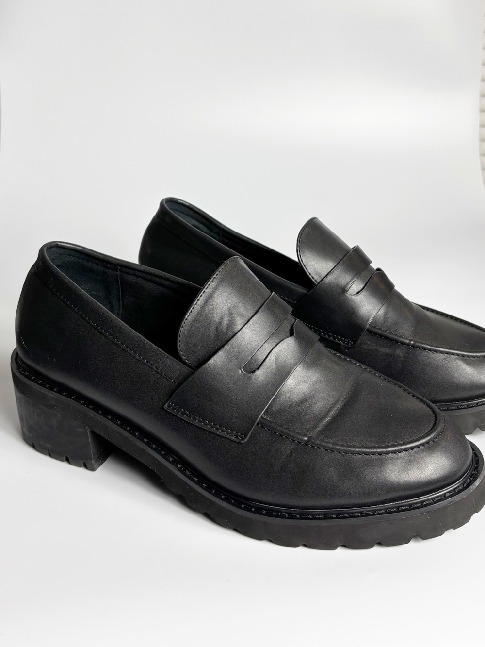 Lane Bryant Black Leather Chunky Heel Loafers Women Size 12W Wide Slip On Shoes